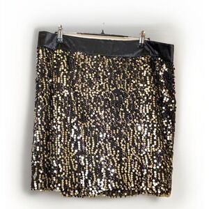 NWT Juniors Black/Gold Sequined Forever 21 Mini Party Skirt Size XL